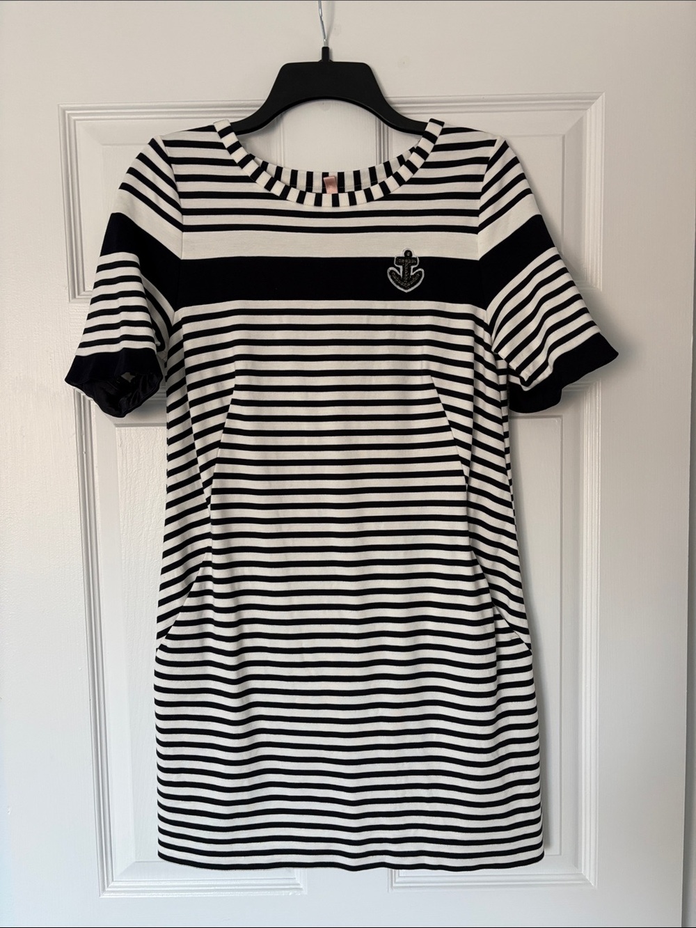 Marc Cain Navy Blue & White Striped Midi Dress